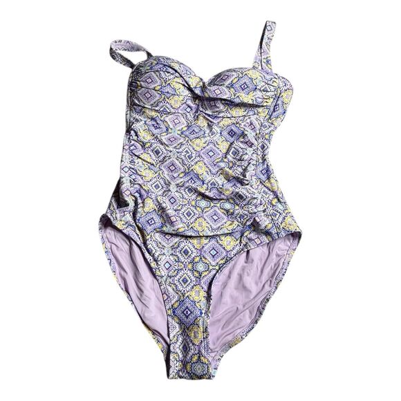 Nip Tuck One Piece Swimsuit Purple Diamond Pattern Ruched Sides - Picture 1 of 7